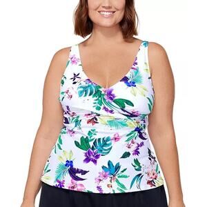 Island Escape Floral Printed Monterey Underwire Shirred Tankini Swim Top 20W